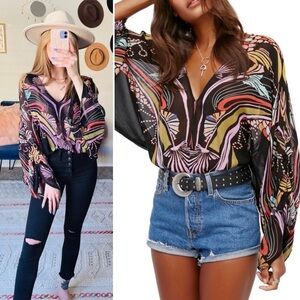 Free People Beneath the Sea Long Sleeve Top